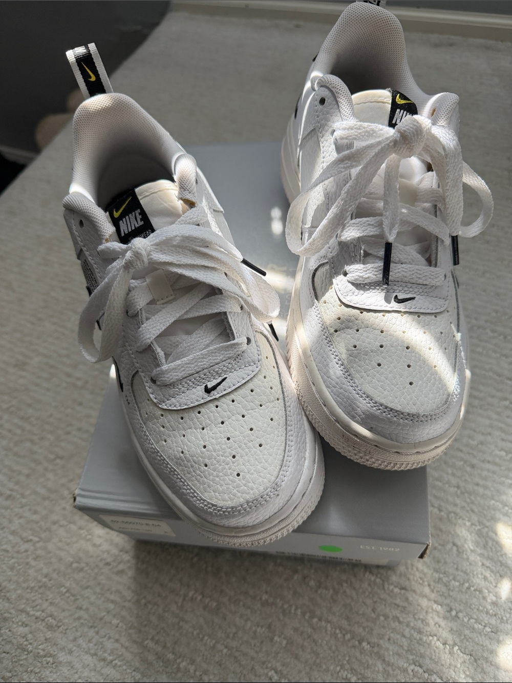 Nike Kids White Sneakers with Black & Yellow Accents
